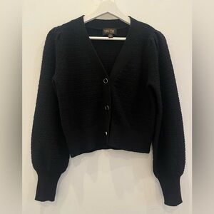 TRUTH by Republic Black Knit Cardigan V-Neck Cropped Sz Small S/P puff ballon sl